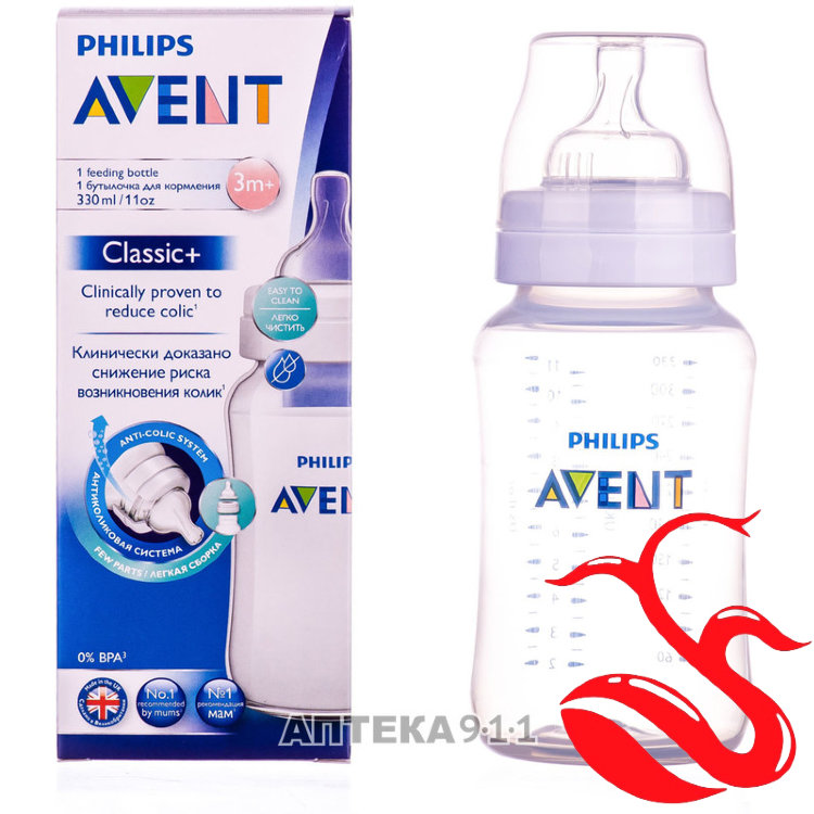 Бутылочка для кормления Classic+, 330мл Avent Бутылочка для кормления Classic+, 330мл Avent